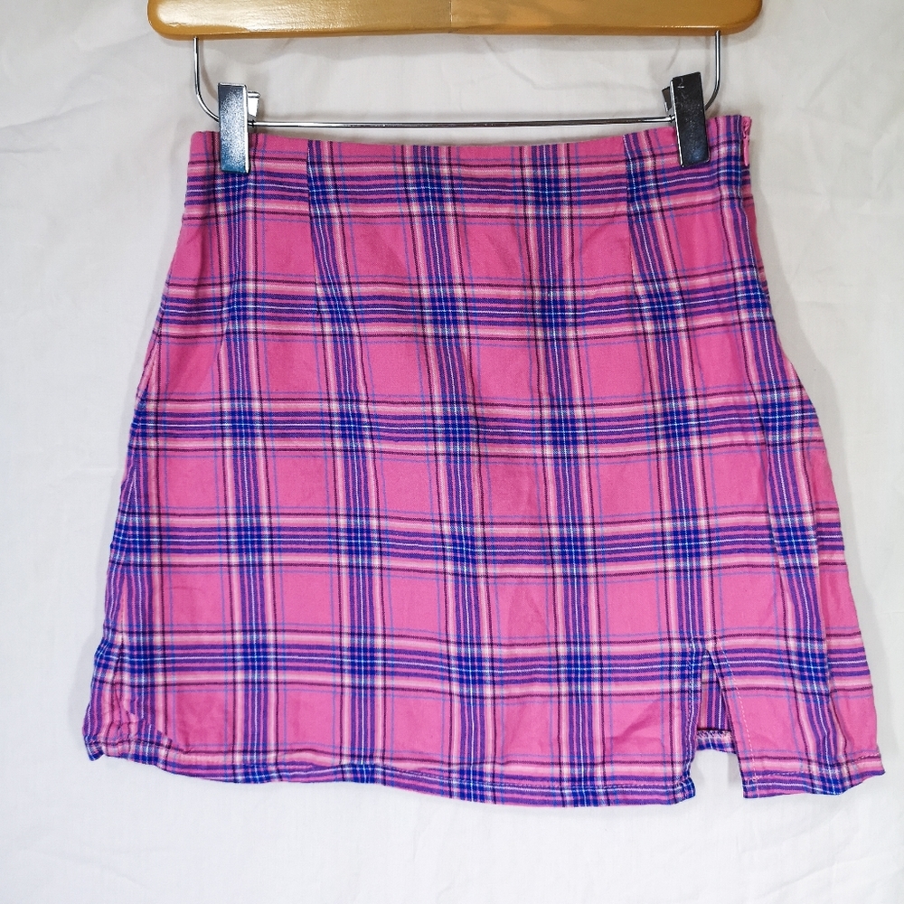 Princess Polly Pink Blue Plaid Mini Skirt